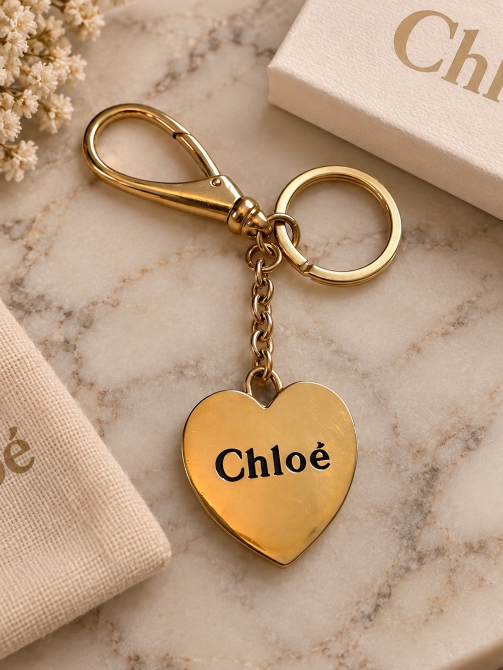 Authentic Chloé Gold Heart Keychain Bag Charm